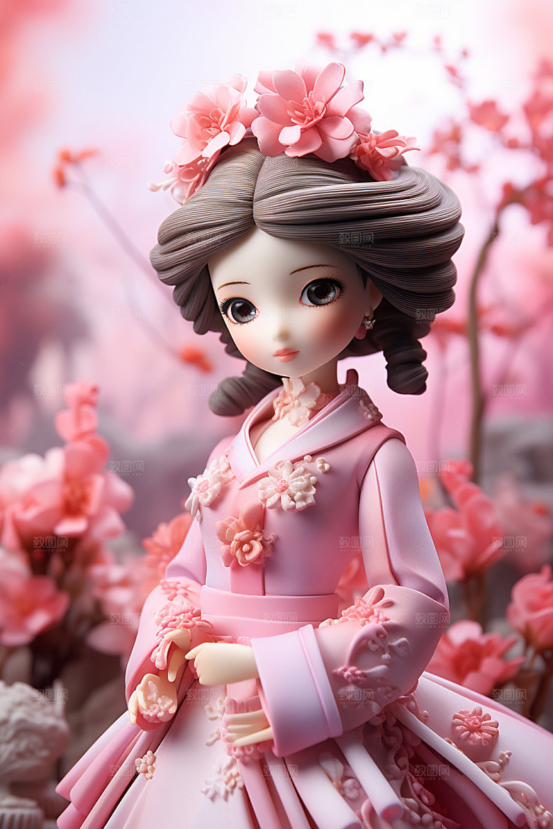 汉服赏花立体高清模型