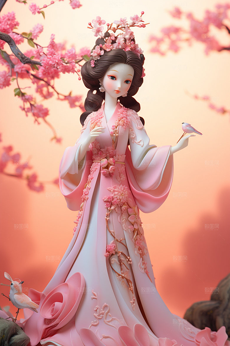 汉服赏花浪漫中式模型
