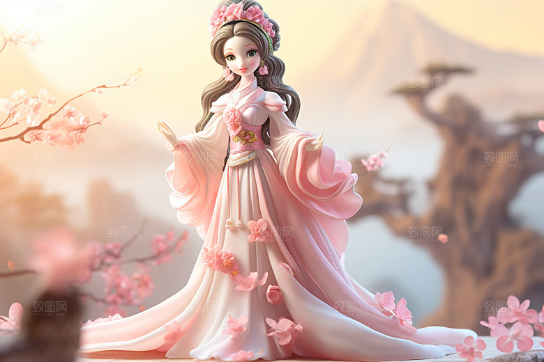汉服赏花中式春天模型