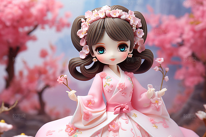 汉服赏花春天立体模型