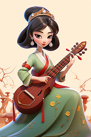 古风弹琴少女演奏传统文化插画