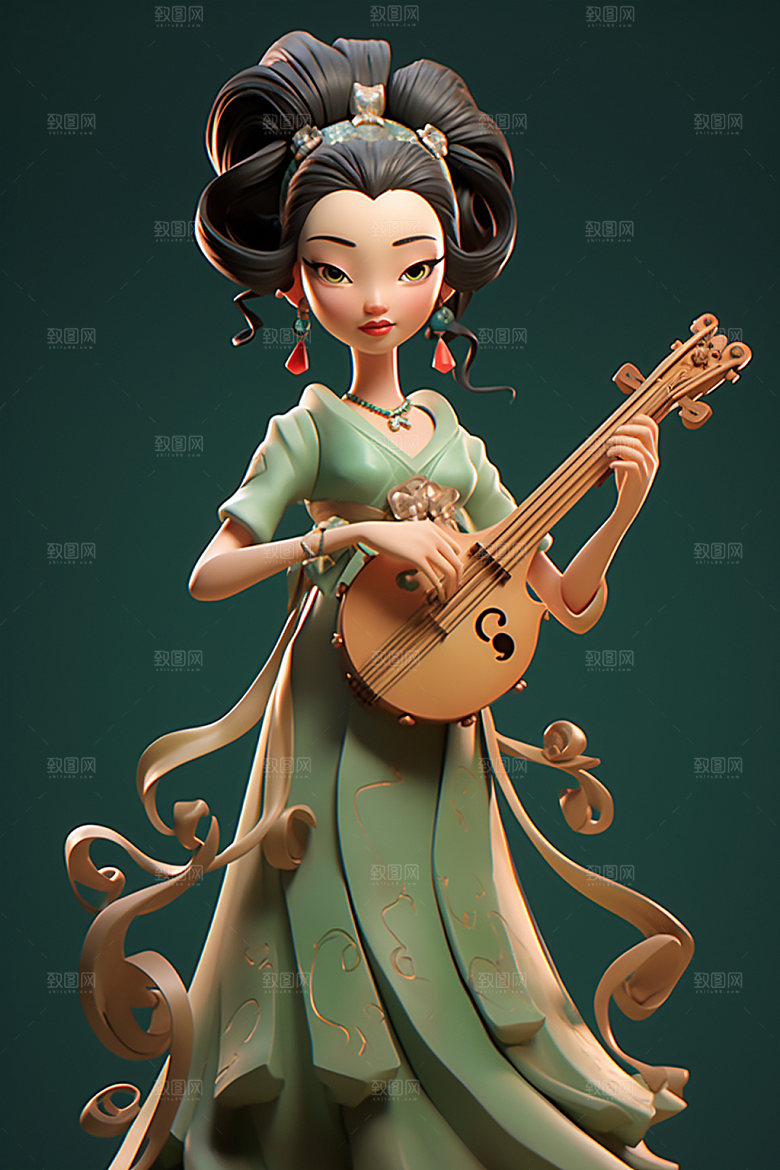 古风弹琴少女乐器演奏插画