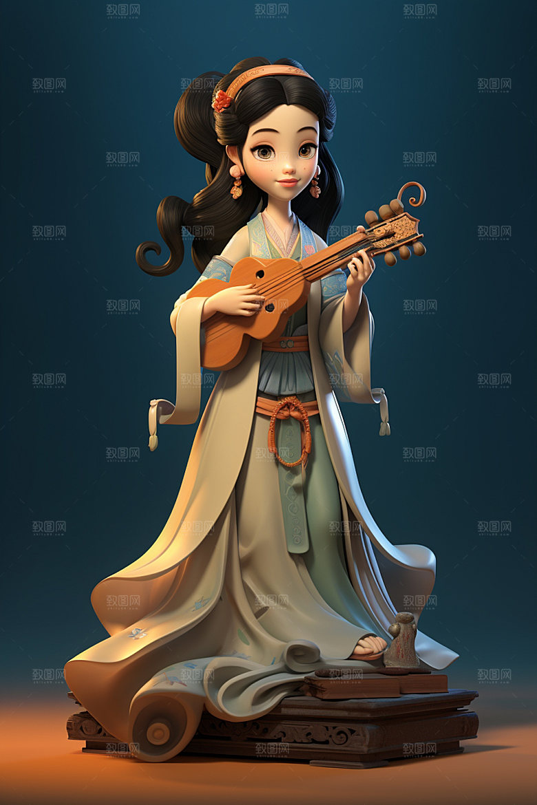 古风弹琴少女唯美汉服插画