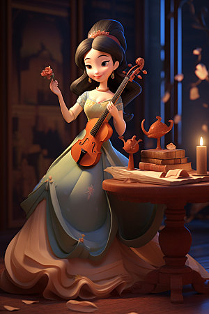 古风弹琴少女中式唯美插画