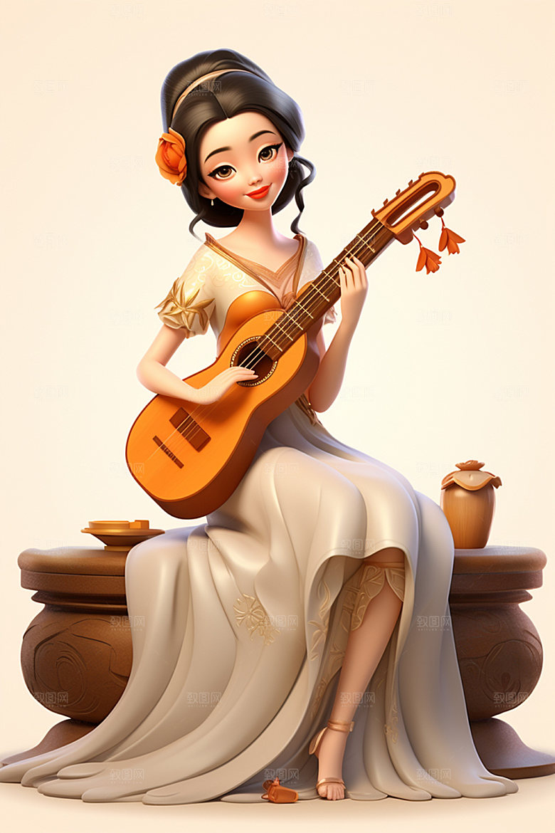 古风弹琴少女唯美乐器插画