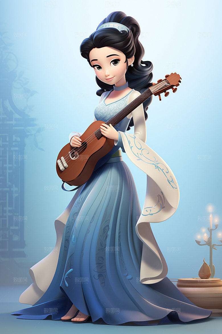 古风弹琴少女演奏乐器插画