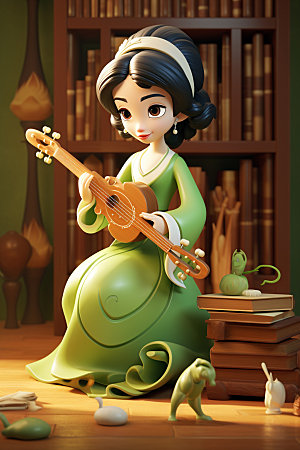 古风弹琴少女中式演奏插画