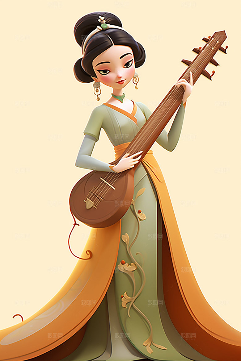古风弹琴少女唯美传统文化插画