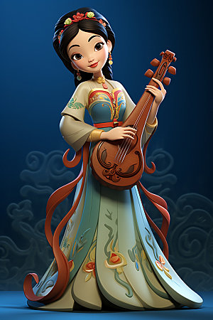 古风弹琴少女乐器中国风插画