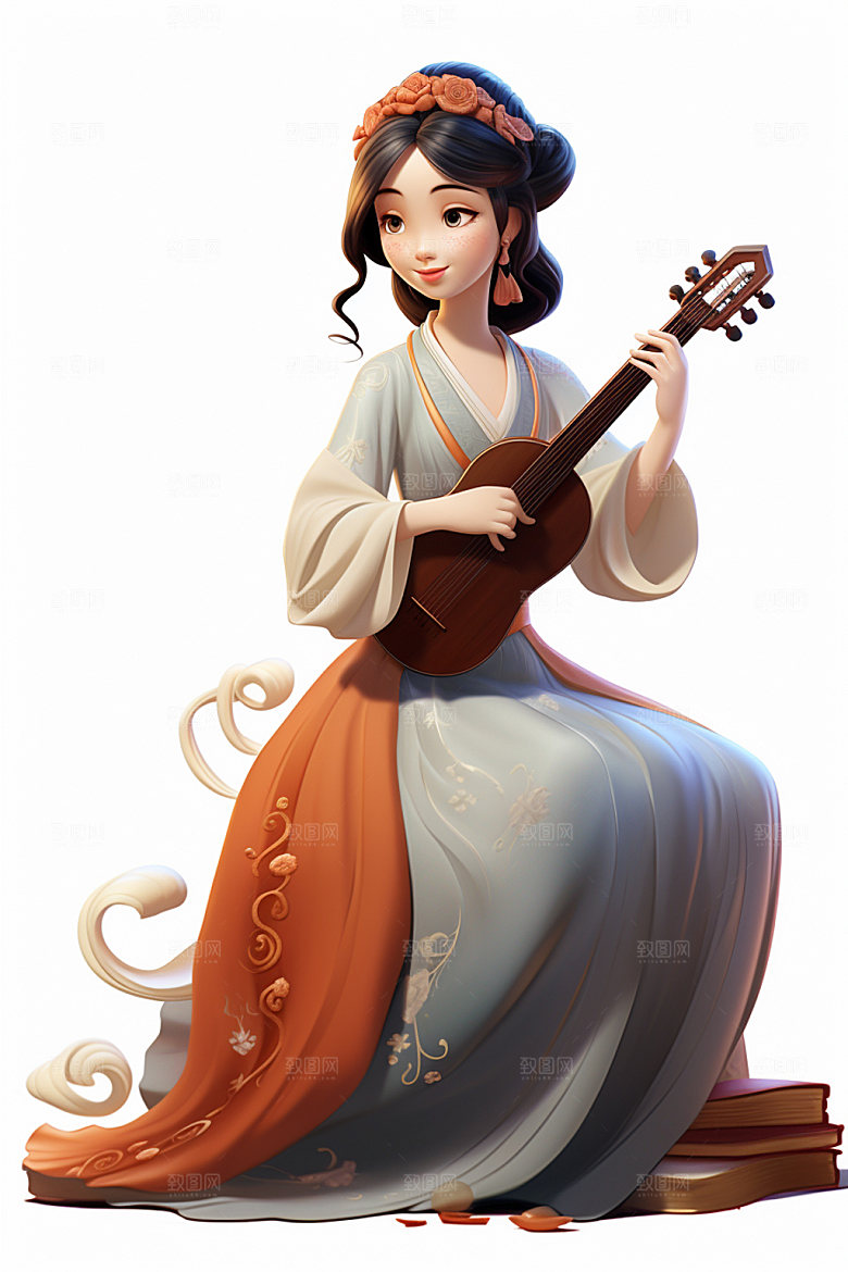 古风弹琴少女演奏乐器插画