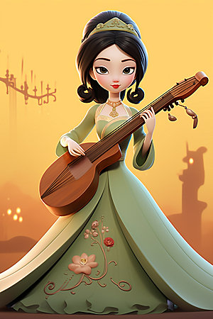 古风弹琴少女唯美传统文化插画