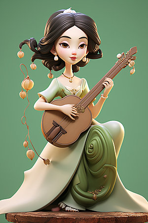 古风弹琴少女传统文化中国风插画