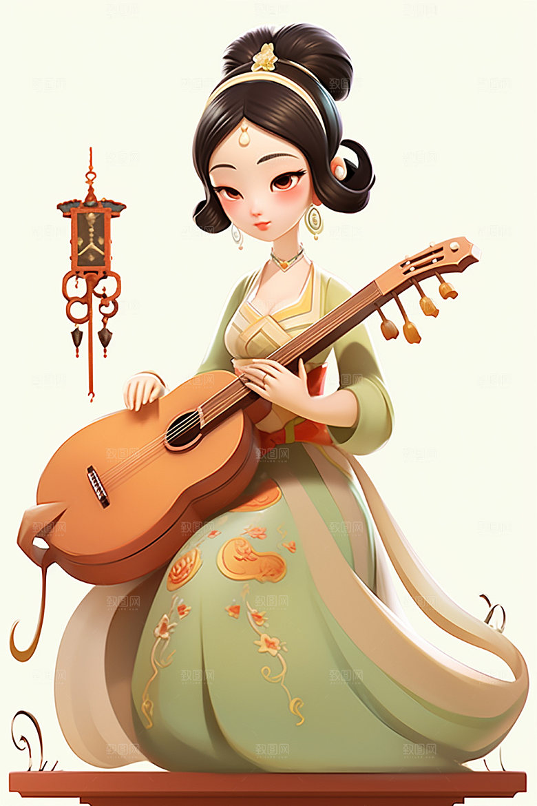 古风弹琴少女唯美乐器插画