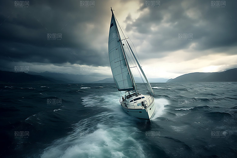 帆船航行海浪素材