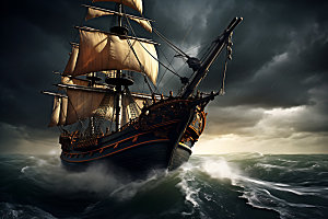 帆船海浪乘风破浪素材
