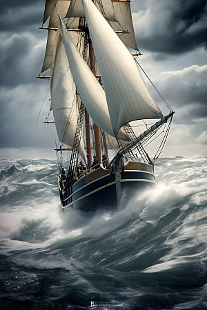 帆船大海海浪素材