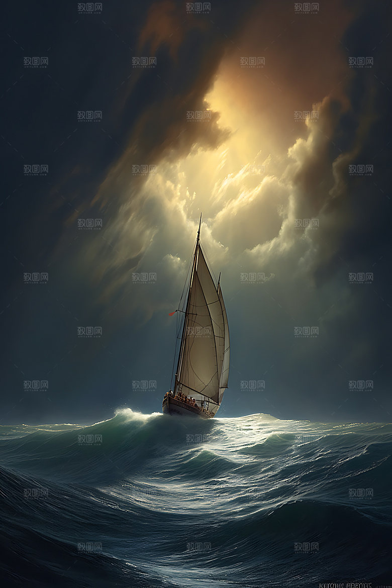 帆船航行海浪素材
