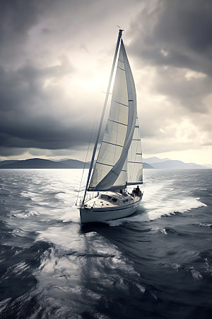 帆船海浪航行素材