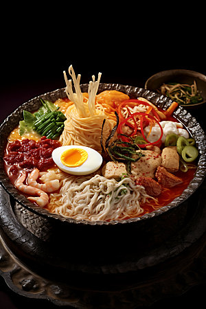 韩国料理拉面美食摄影图