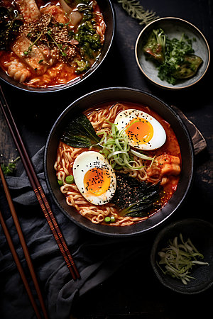 韩国料理石锅美食摄影图