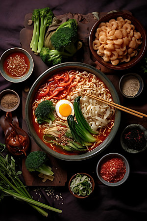 韩国料理拉面高清摄影图