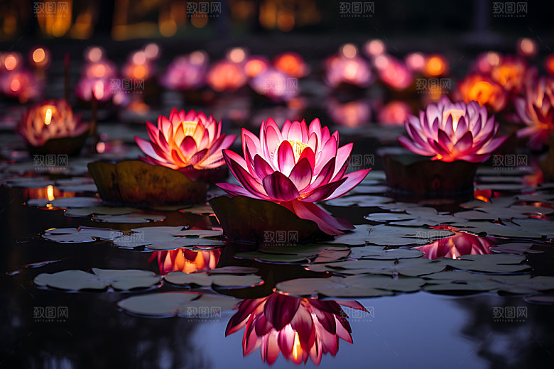 河灯荷花灯浪漫摄影图