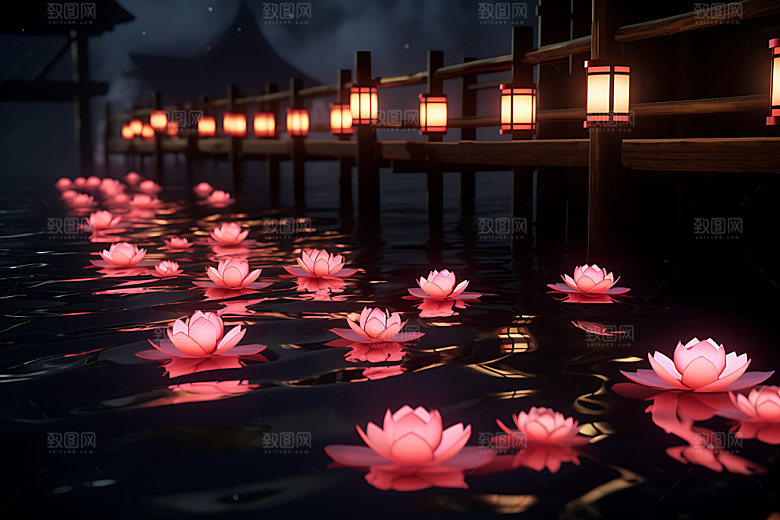 河灯祈愿祈福摄影图