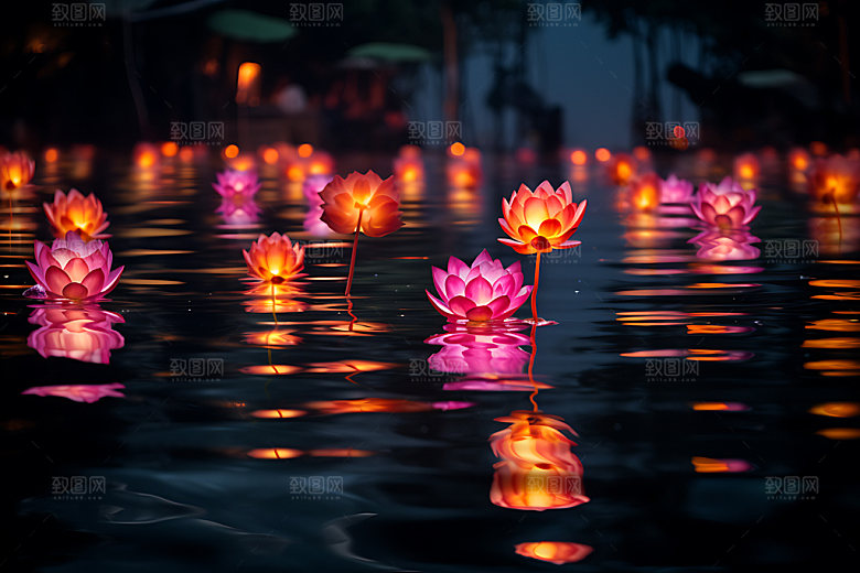 河灯浪漫祈愿摄影图