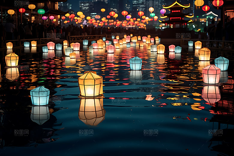 河灯祈福唯美摄影图