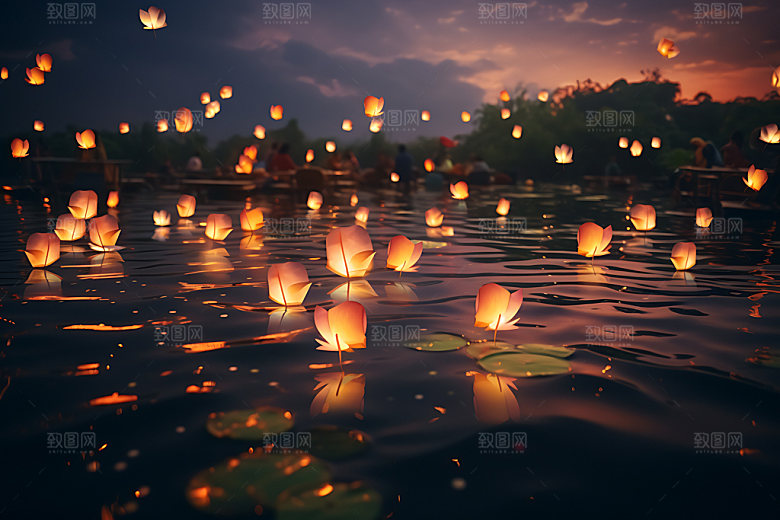 河灯七夕高清摄影图