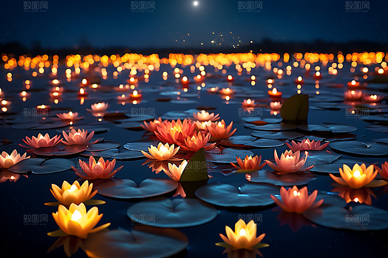 河灯美好祝愿唯美摄影图