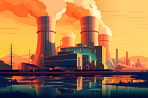 核电厂化工厂工业园区扁平风插画