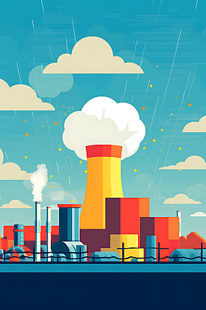 核电厂工业园区核反应堆扁平风插画