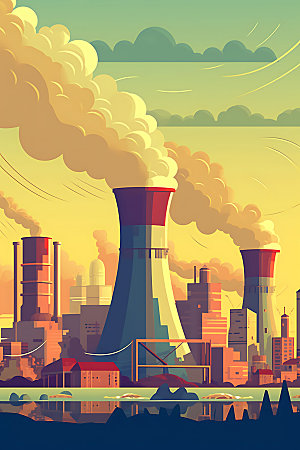 核电厂重工业工业园区扁平风插画