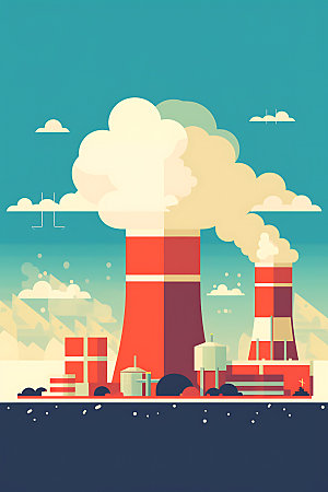 核电厂工业园区核反应堆扁平风插画
