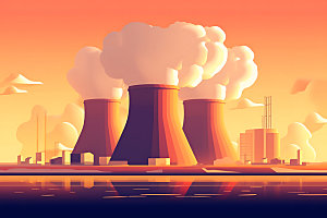核电厂化工厂核反应堆扁平风插画