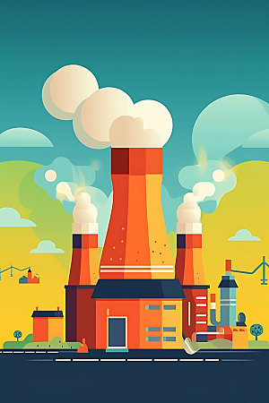 核电厂化工厂重工业扁平风插画