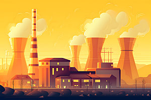 核电厂工业园区重工业扁平风插画