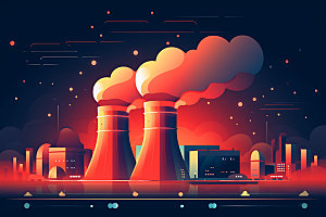 核电厂重工业化工厂扁平风插画