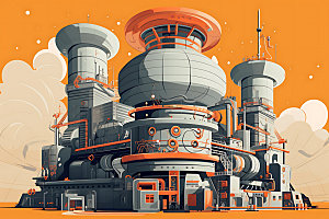 核电厂化工厂彩色扁平风插画