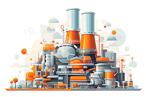 核电厂彩色重工业扁平风插画