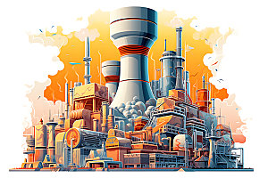 核电厂工业园区彩色扁平风插画