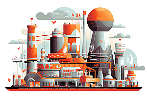核电厂重工业彩色扁平风插画
