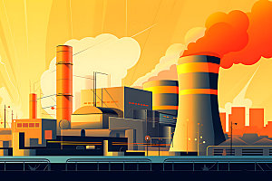 核电厂化工厂重工业扁平风插画