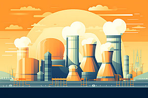 核电厂重工业化工厂扁平风插画
