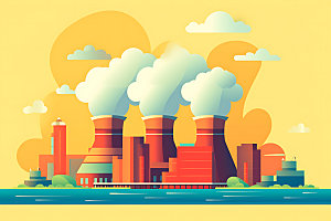 核电厂核反应堆重工业扁平风插画