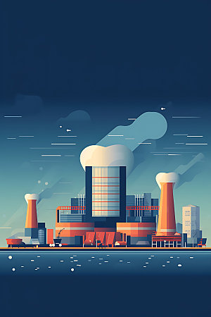 核电厂彩色化工厂扁平风插画