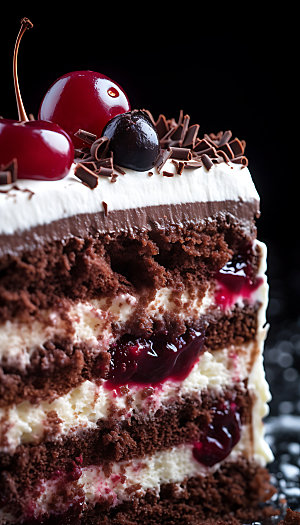 黑森林蛋糕甜品巧克力蛋糕摄影图