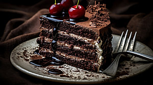 黑森林蛋糕巧克力蛋糕甜品摄影图