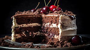 黑森林蛋糕特写烘焙摄影图